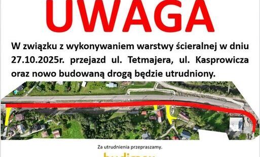 Zdjęcie do Utrudnienia w ruchu na ulicach Tetmajera i Kasprowicza