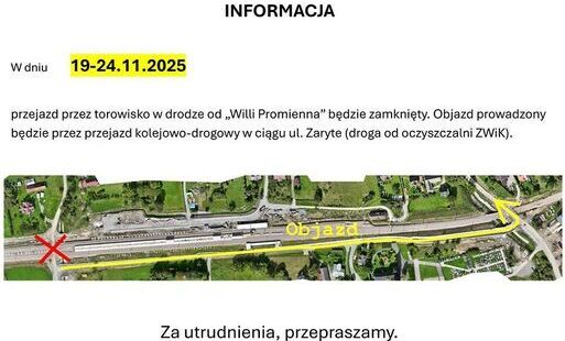 Zdjęcie do Kolejne utrudnienia na linii 104. Budimex zamyka przejazd w rejonie Willi Promiennej
