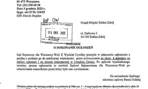 Zdjęcie do OGŁOSZENIE 2 Sądu Rejonowego dla Warszawy-Woli w Warszawie, II Wydział Cywilny