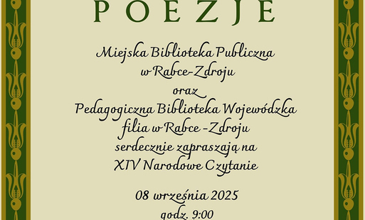 Zdjęcie do Narodowe Czytanie w Rabce-Zdroju - poezje Jana Kochanowskiego